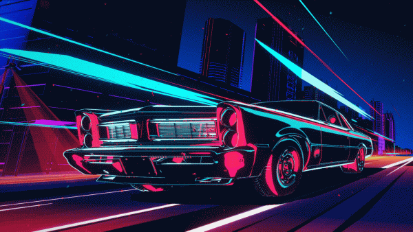 Pontiac,Pontiac GTO,auto,neon,cyberpunk,budova