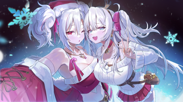 Santa hatut,santa asu,Azur Lane,Elbe Azur Lane,Prinz Adalbert Azur Lane,punaiset silmät