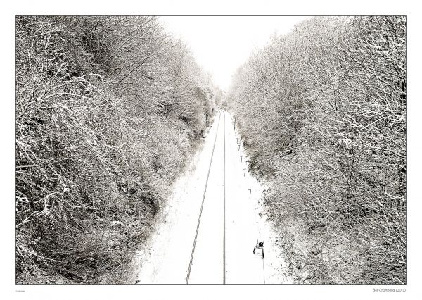 dibujo, contraste, monocromo, nieve, invierno, ferrocarril