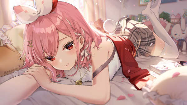 anime girls,pink hair,anime,artwork,Chill Out,skirt