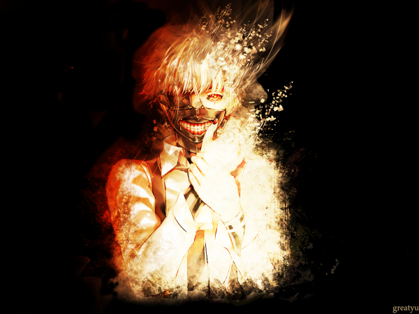 Tokio Ghoul,Kaneki Ken,anime,naamio,Fanitaide,valkoiset hiukset