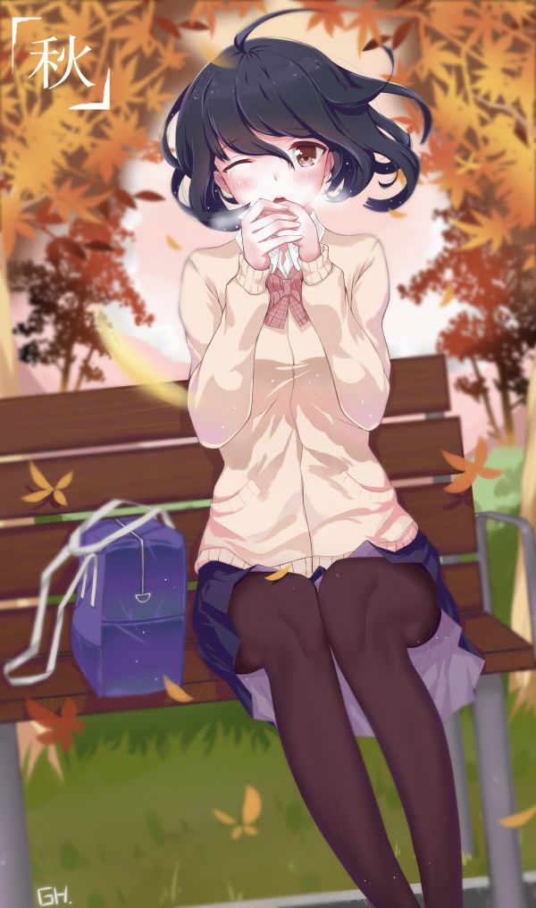 Illüstrasyon,Anime,Anime girls,kısa saç,park,karikatür