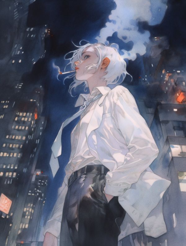 axynchro,Estilo retrô,Meninas anime,Cigarros,Fumar,Exibição de retrato