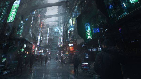 cyberpunk,futuristisk,science fiction,gade,neon,arkitektur