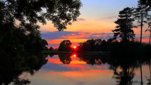 nature,sunset,reflection,lake