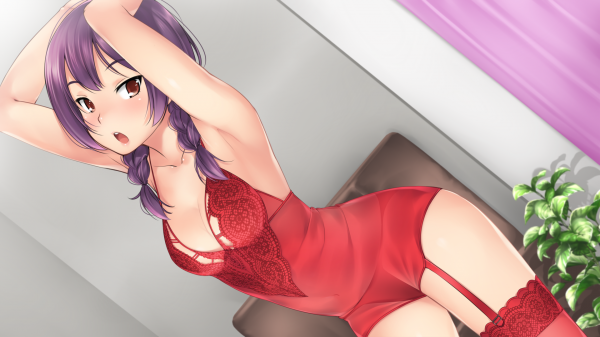 cleavage,thigh highs,panties,Charlotte negligee,Negligee game,see through clothing