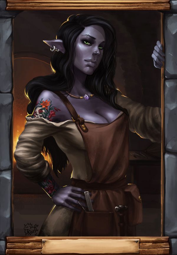 women,dark elf,Tate S,concept art,tattoo,peasants