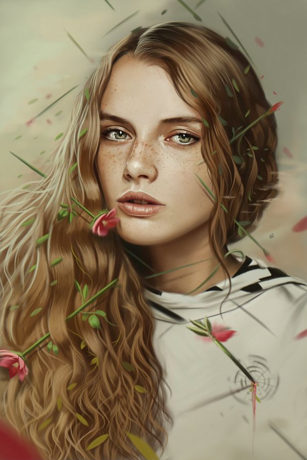 Porträtanzeige,digitale Kunst,Ya ar Vurdem,ArtStation,Brünette,painted freckles