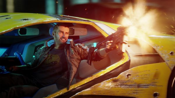 pistolet,Video Game Art,fighting in car,Cyberpunk,jeux vidéo,barbe