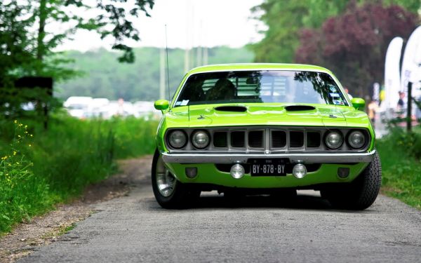 Araba,Araç,Spor araba,Yeşil araba,Sedan,Plymouth Barracuda