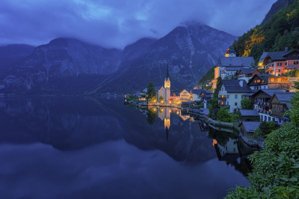 Austria,2048x1367 px,boat,cities,dusk,fog