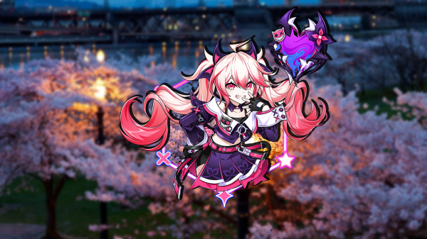 animemeisjes,kersenbloesem,nacht,picture in picture,Elsword,Laby Elsword