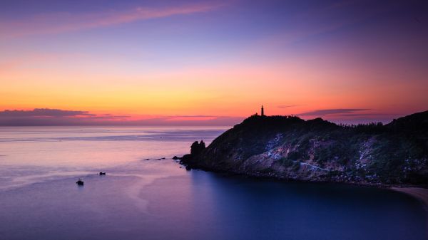 Pôr do sol,mar,farol,panorama,HDR