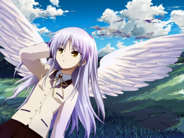 Angel Beats,Tachibana Kanade,menina,uniforme escolar,Asas,céu