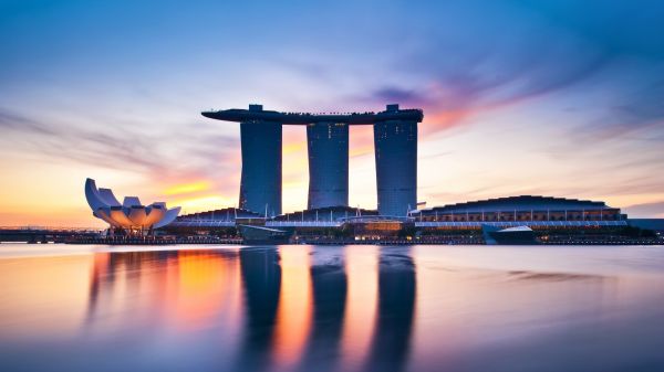 1920x1080 px,arkitektur,hoteller,Marina Bay,speilbilde,Singapore