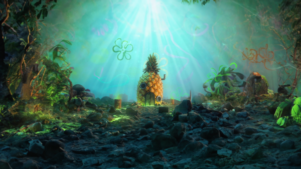 spongebob,pineapple,underwater,CGI,digital art