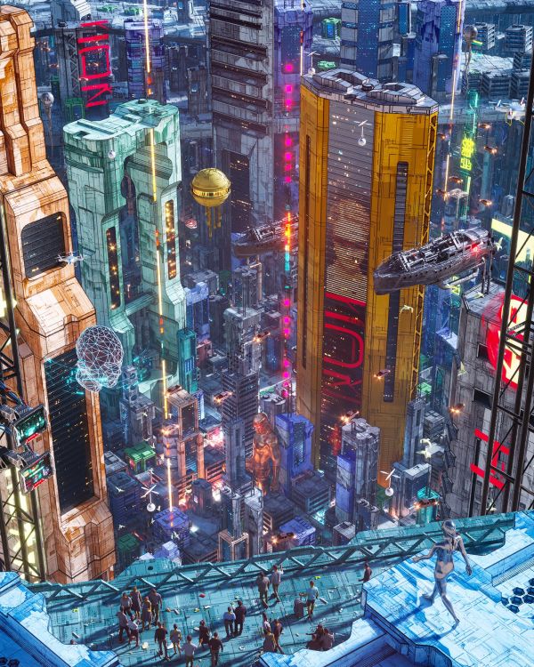 Annibale Siconolfi,Fantasy Architecture,未来派城市,大型结构,cyberpunk,肖像显示