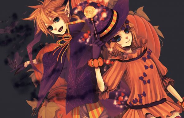 gadis anime, halloween, ilustrasi, anime, Vocaloid, Kagamine Rin