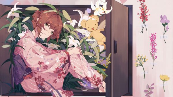 Japon kimono,Kartpostal Sakura