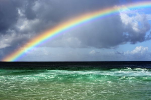 strand,Hawaii,oahu,eső,felhők,szivárvány