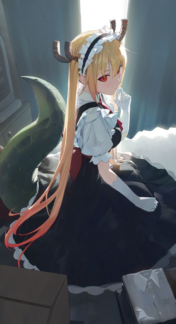 Kobayashi san Chi geen Maid Dragon,anime,animemeisjes,blond,dragon girl,rode ogen