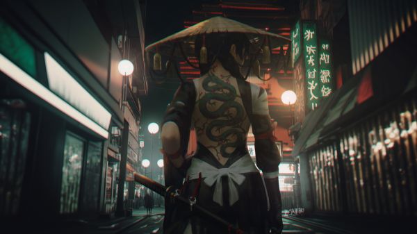 Japan,Anime,Straßenkunst,Samurai,Light and Darkness Dragon