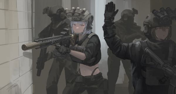 special forces,anime girls,anime girls with guns,night vision goggles