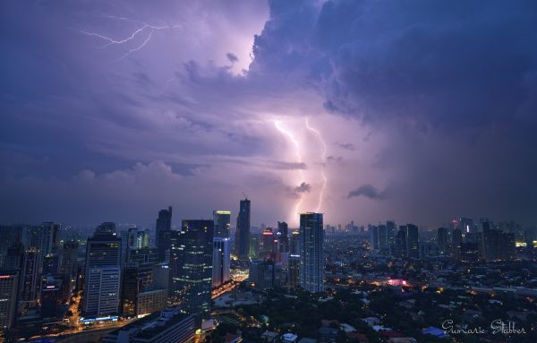 シティ, 都市景観, 空, 雲, ライト, 夜