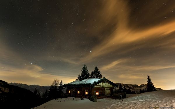 luz de sol, paisaje, noche, cielo, nieve, espacio