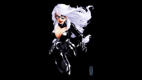 ilustrare, desen animat, Marvel Comics, caracterul Black Cat, fundal negru, costume