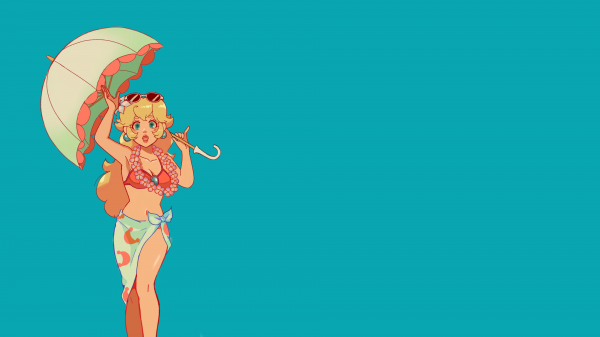 Princess Peach,parasol,bikini,pink bikini,sarong,Sarong skirt