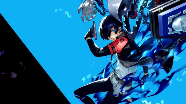 Persona 3,Video Game Art,Súng lục,mắt xanh,shoulder pads