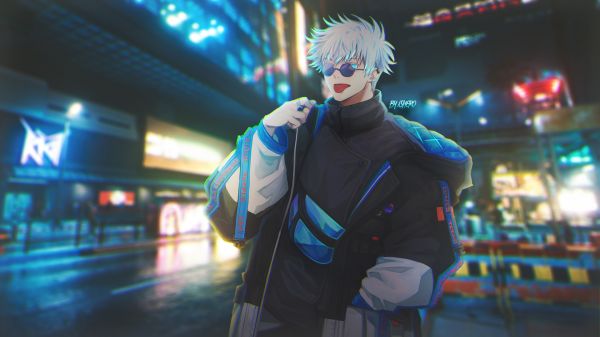 Satoru Gojo,Jujutsu Kaisen,straat,nacht,anime,Japan