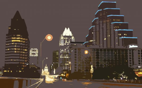 Austin, Texas,2340x1462 px,ciudad,dibujo,luces,noche