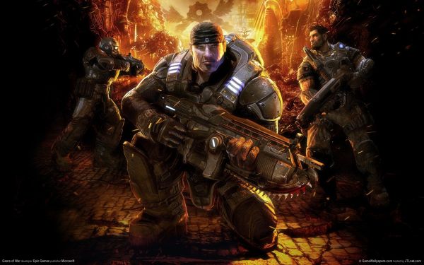 Gears of War,pistol,soldat,Marcus Fenix,mörker,skärmdump