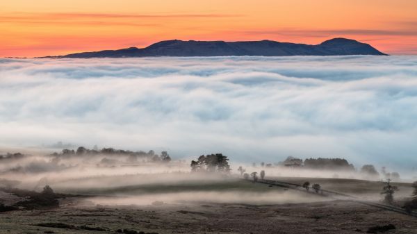 1920x1080 px, nuvens, panorama, névoa, Colinas, casa