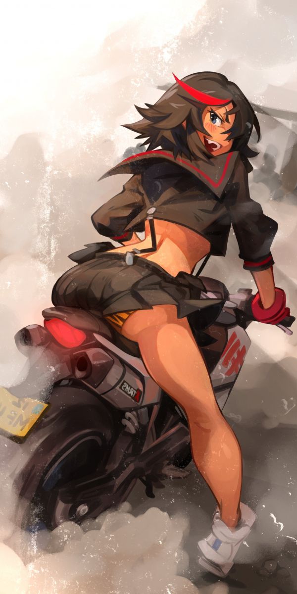 khyleri,Matoi Ryuuko,Döda la Kill,motorcykel,ben,flerfärgat hår