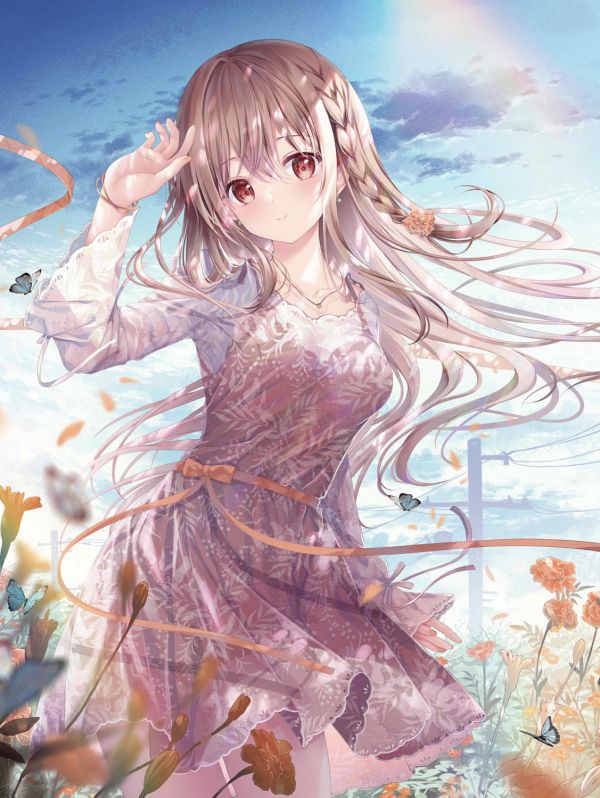 anime,anime girls,verticale,trecce,Braided hair,fiori