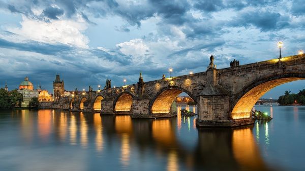 stromy,světla,město,panoráma města,architektura,voda