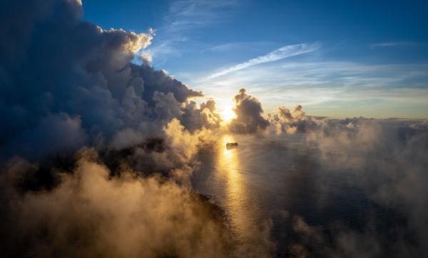 アゾレス諸島,島,海岸,日の出,雲,海