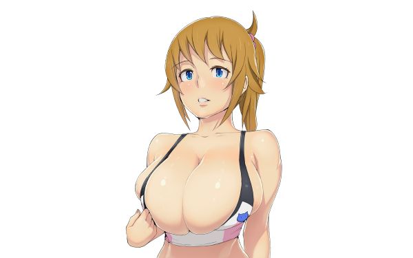 anime girls,cleavage,Hoshino Fumina,Gundam Build Fighters,blue eyes,white background