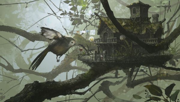 ilustrasi,karya seni,hutan,rumah pohon,su jian,Fantasy Architecture