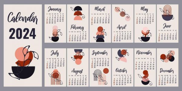 2024 year,calendrier,mois,Nombres,Minimalisme,abstrait