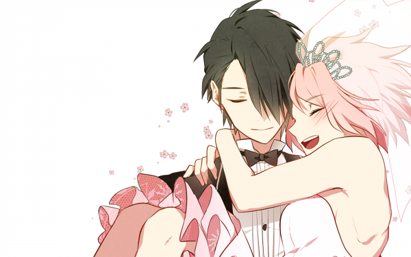 Naruto anime,Haruno Sakura,Uchiha Sasuke,valkoinen tausta,wedding attire,hääpuku