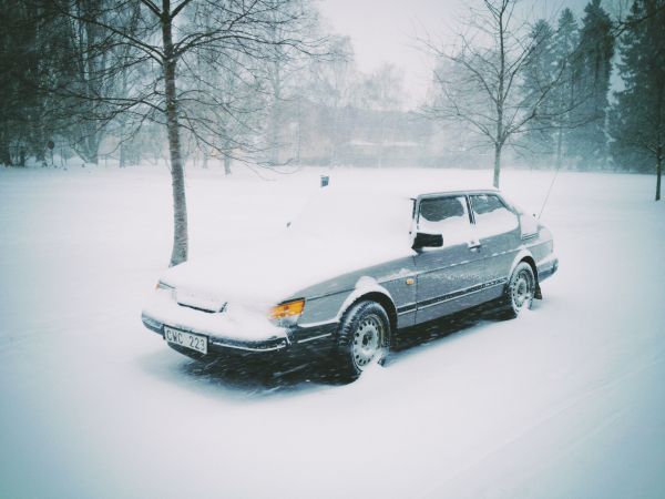 auto, voertuig, saab, sneeuw, winter, ijs-