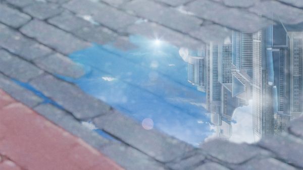 outdoors,digital art,anime city,fantasy city,anime,sky