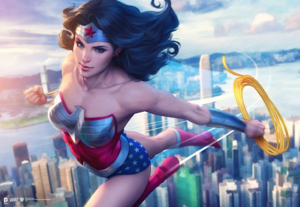 аниме, произведения на изкуството, Wonder Woman, DC Comics, Artgerm, син