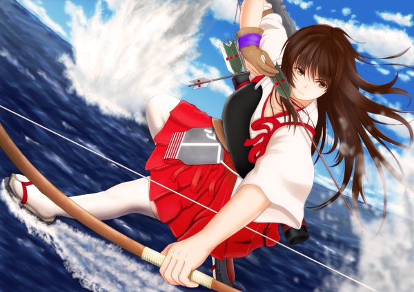 anime,animemeisjes,Kantai Collection,lang haar,Akagi KanColle,brunette