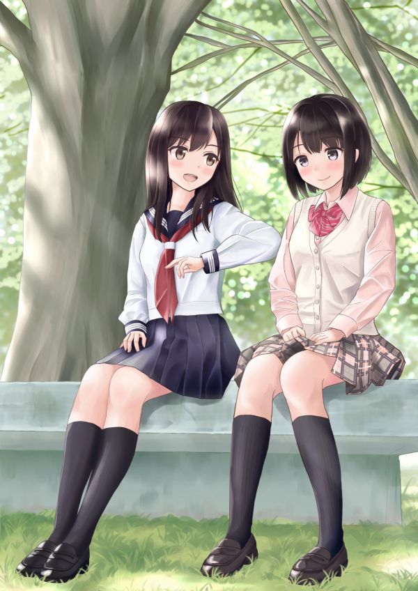 Anime, Anime girls, kısa saç, park, uzun saç, esmer