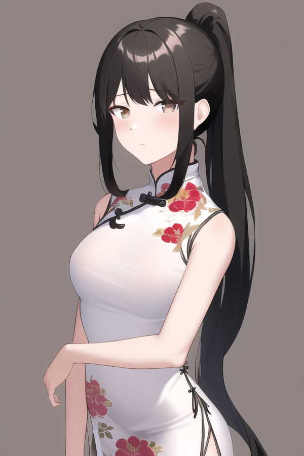 anime girls,black hair,brown eyes,Chinese dress,ai